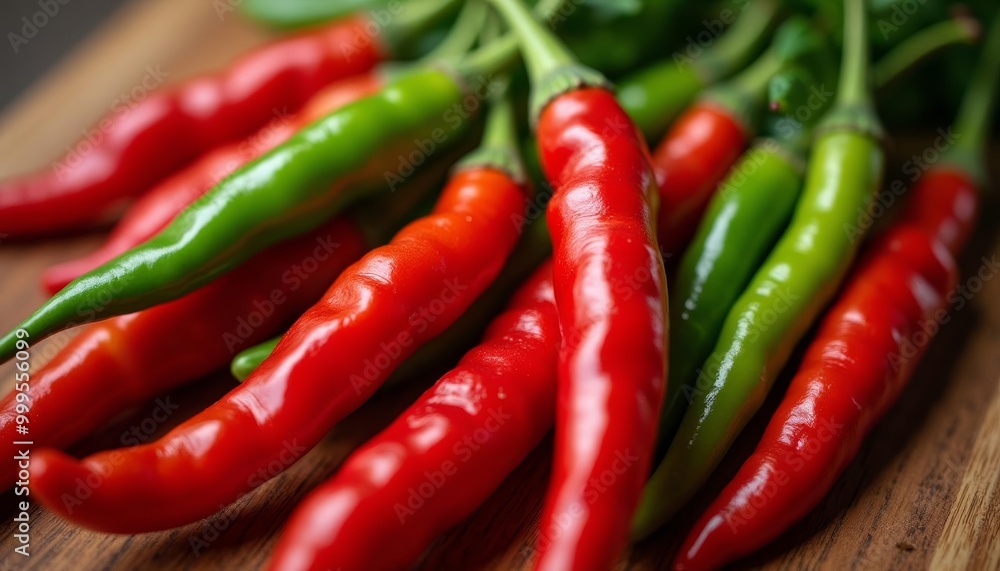 Freshly harvested red and green chili peppers Freshly harvested red and green chili peppers