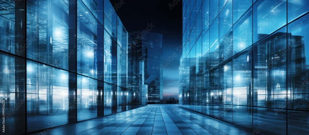 Nighttime Cityscape Reflected in Glass Buildings Nighttime Cityscape Reflected in Glass Buildings
