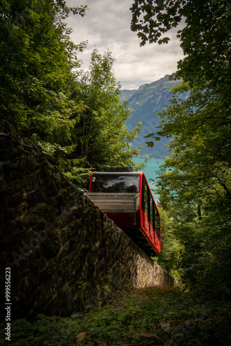 Interlaken, Switzerland - The start of cable car to the top of Interlaken, Harder Kulm, Switzerland.