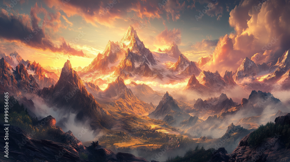 A breathtaking sunrise over a mountain A breathtaking sunrise over a mountain