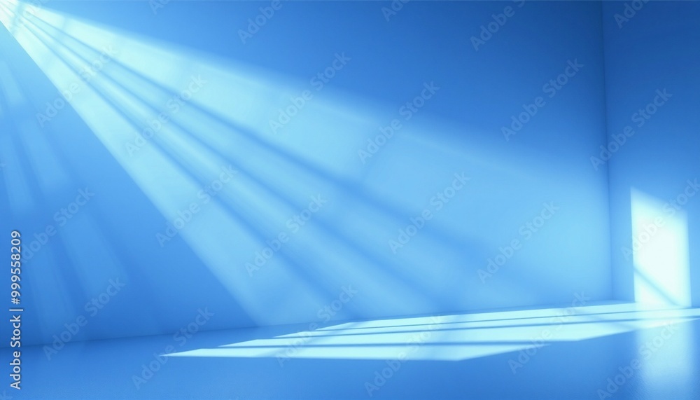 Light beams on a blue wall casting shadows. Light beams on a blue wall casting shadows.