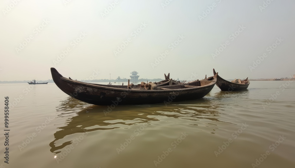 Tranquil waters with traditional boats Tranquil waters with traditional boats