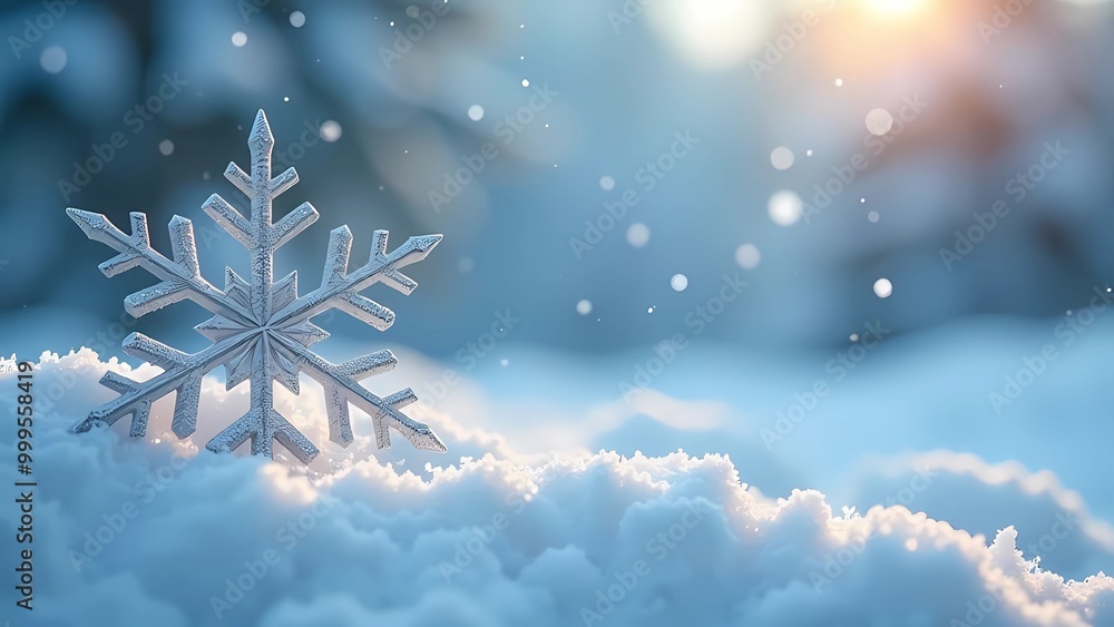 Winter snowy background with snowdrifts, silver snowflake and with beautiful lights Winter snowy background with snowdrifts, silver snowflake and with beautiful lights