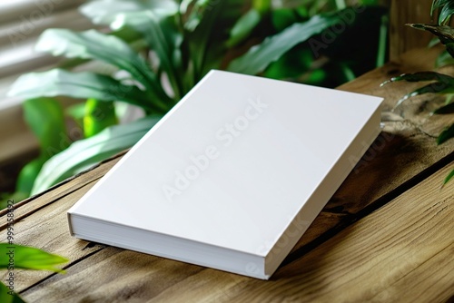 Book mockup blank cover notepad face and back side sketchpad empty template clear magazine model Premium Photo tropical .generative ai