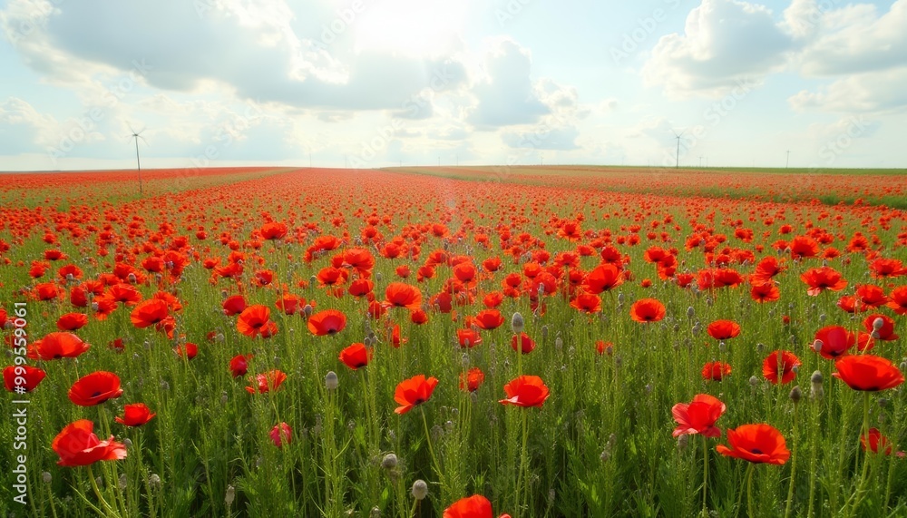 Vibrant field of red poppies under a clear sky Vibrant field of red poppies under a clear sky