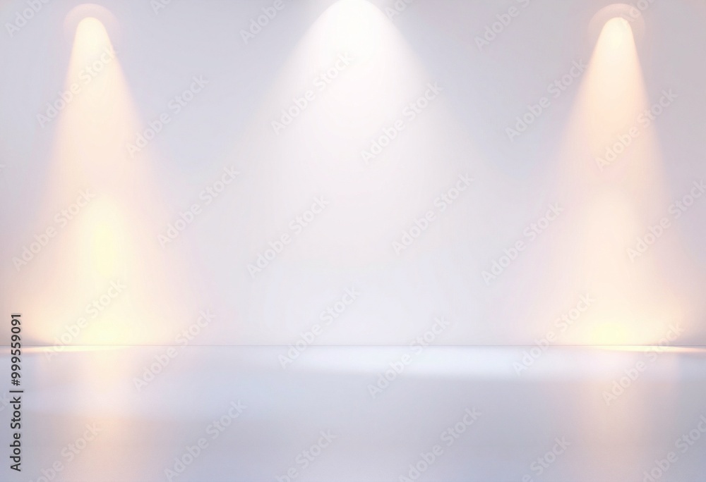 Three spotlights illuminate an empty white room. Three spotlights illuminate an empty white room.