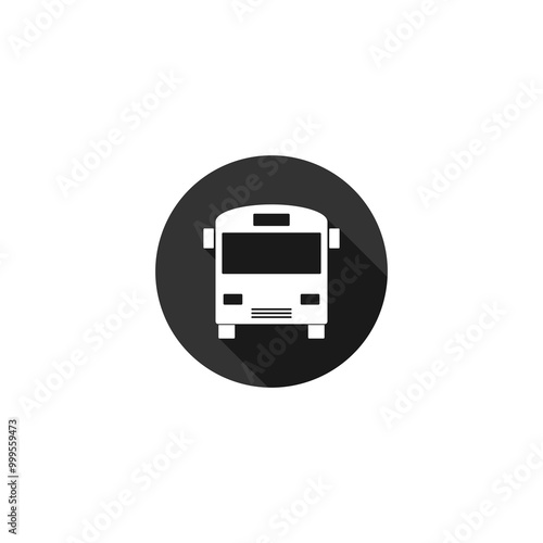 Bus with long shadow icon isolated on transparent background