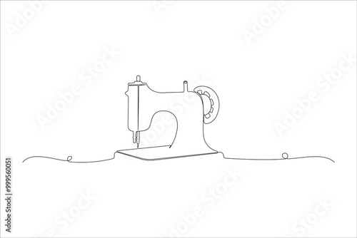 Continuous single-line art drawing of Sewing Machine. Old sewing machine outline vector isolated on white background.