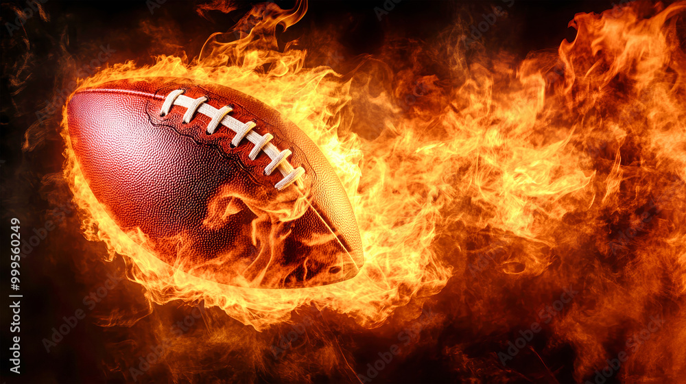 An American football enveloped in flames soars through the darkness, symbolizing intense competition and the fierce spirit of rugby enthusiasts during lively matches An American football enveloped in flames soars through the darkness, symbolizing intense competition and the fierce spirit of rugby enthusiasts during lively matches