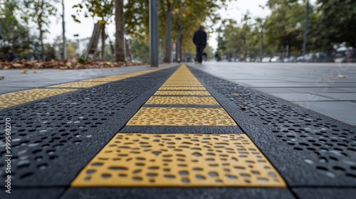 Tactile paving on sidewalk for blind handicap people photo