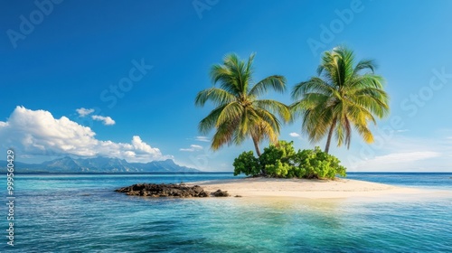 Serene Island Paradise with Palm Trees and Clear Water