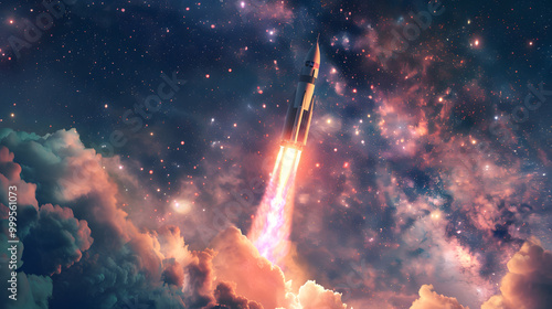 Animated rocket launching illustration with a unique color combination.