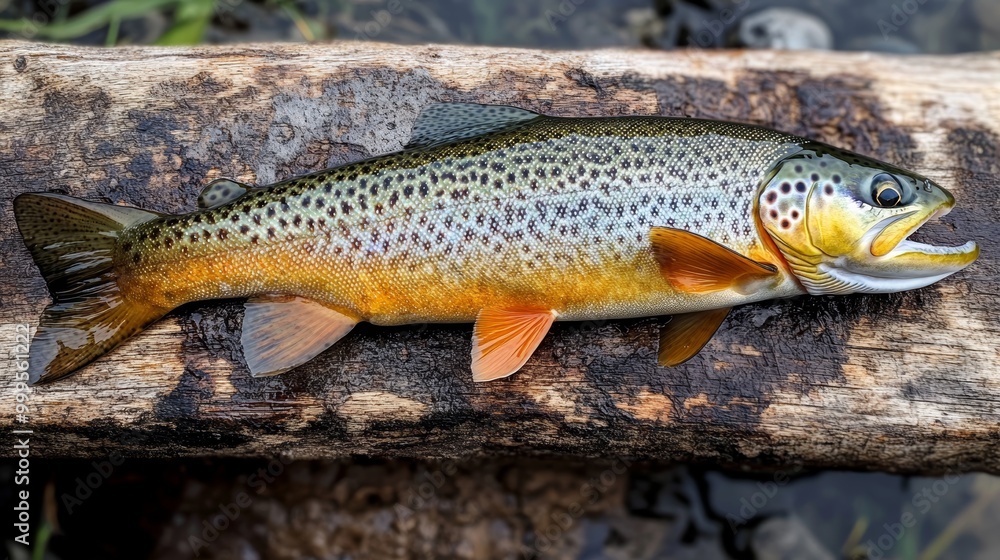 Freshly caught wild trout which has been caught by fly fishing. Fish is on a wooden board. Beautiful color. Freshly caught wild trout which has been caught by fly fishing. Fish is on a wooden board. Beautiful color.