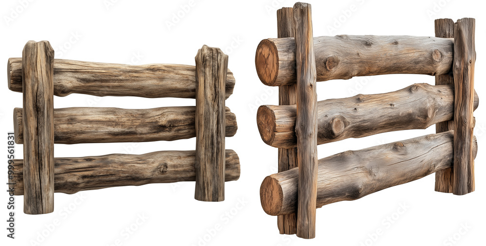 Rustic Wooden Fences in Natural Setting, isolated on transparent background. Rustic Wooden Fences in Natural Setting, isolated on transparent background.