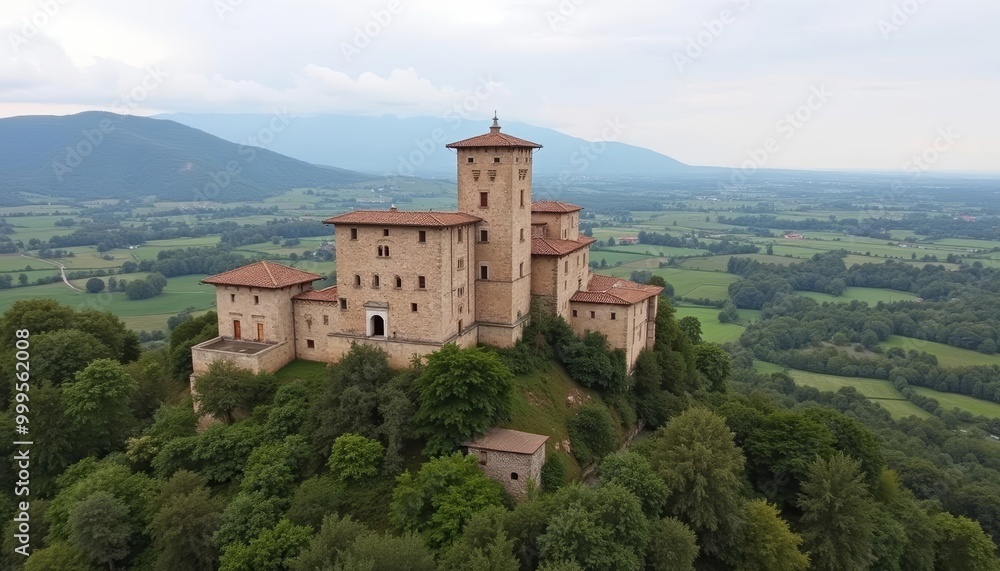 Elegant castle overlooking serene countryside Elegant castle overlooking serene countryside