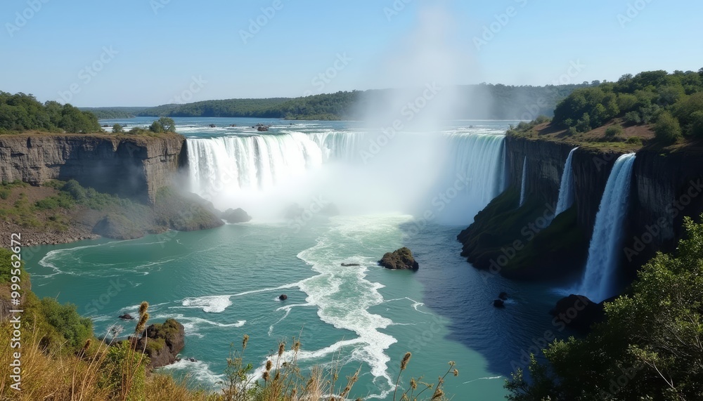 Naklejka premium Majestic Waterfall in Natures Embrace