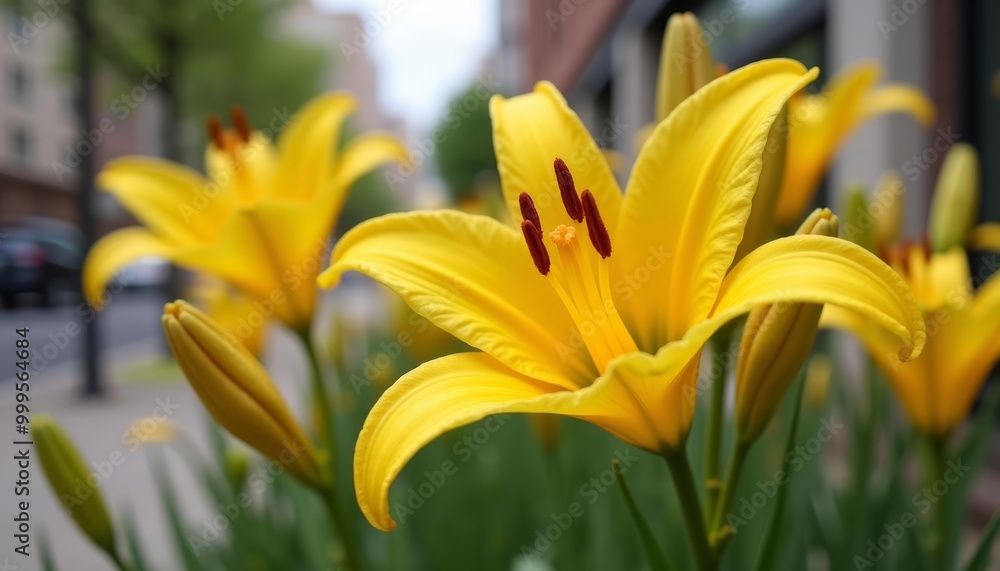 Bright and cheerful yellow lilies in bloom Bright and cheerful yellow lilies in bloom