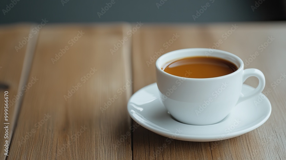 Coffee cup on wooden table with warm beverage inside, cozy atmosphere, soft lighting. Coffee cup on wooden table with warm beverage inside, cozy atmosphere, soft lighting.