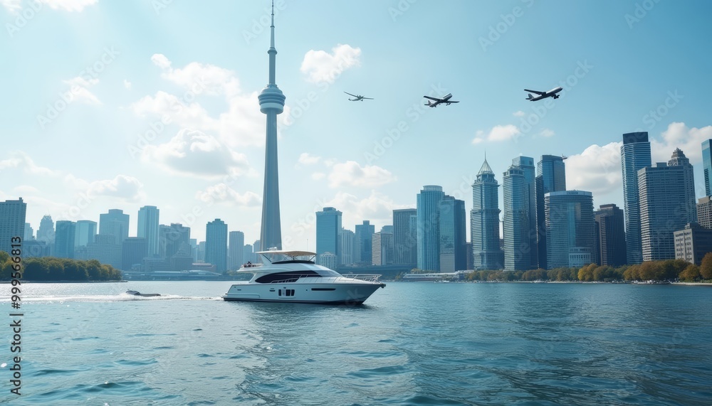Obraz premium Serenity on the water amidst urban grandeur