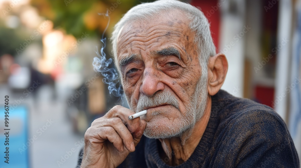 Portrait of very old senior man.Sad old man smoking cigarette. Portrait of very old senior man.Sad old man smoking cigarette.