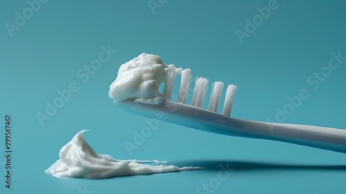 Toothpaste applied to a tooth brush