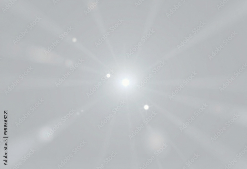 White light rays and glowing orbs on a grey background. White light rays and glowing orbs on a grey background.