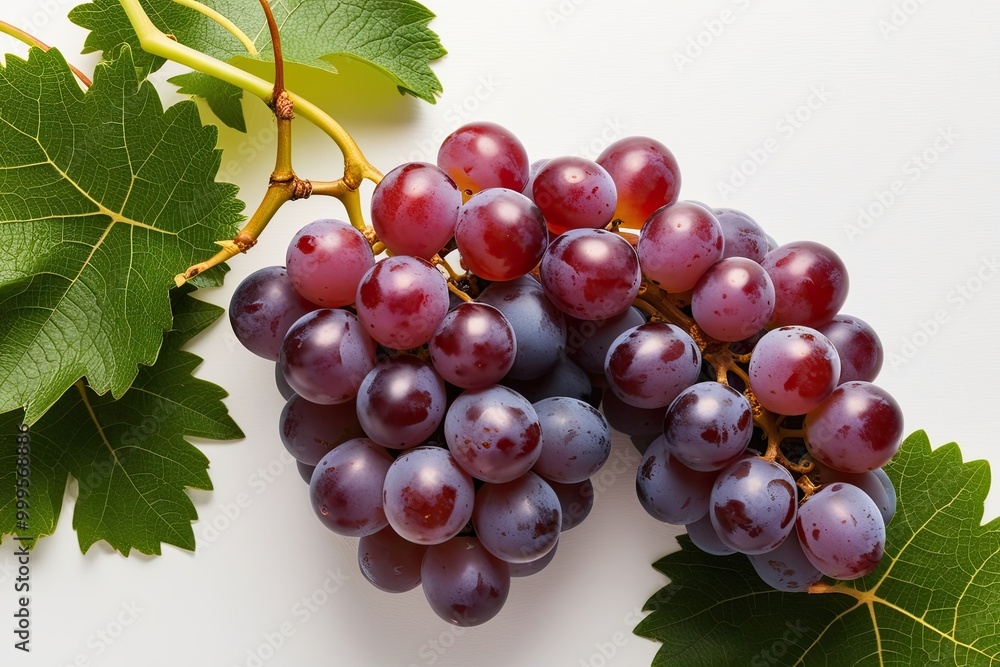 Fototapeta premium Fresh Ripe Grapes Cluster on White Background for Fruit Display and Presentation