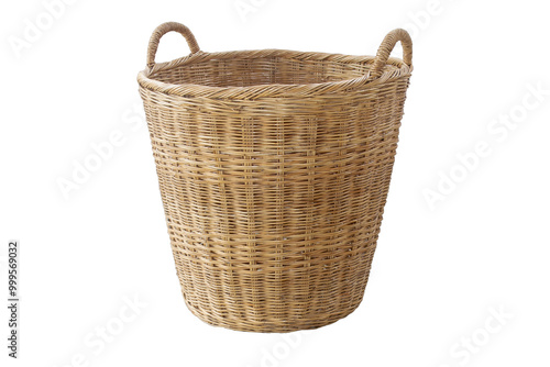 laundry wooden basket isolated on white background.