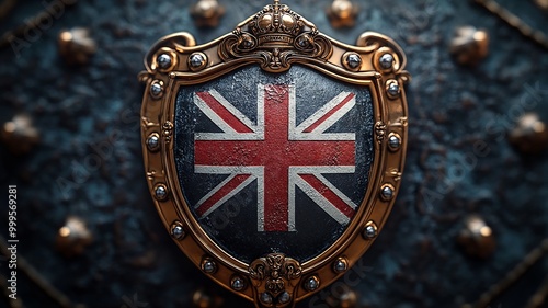 Vintage shield with the British flag in the center and a metallic texture photo