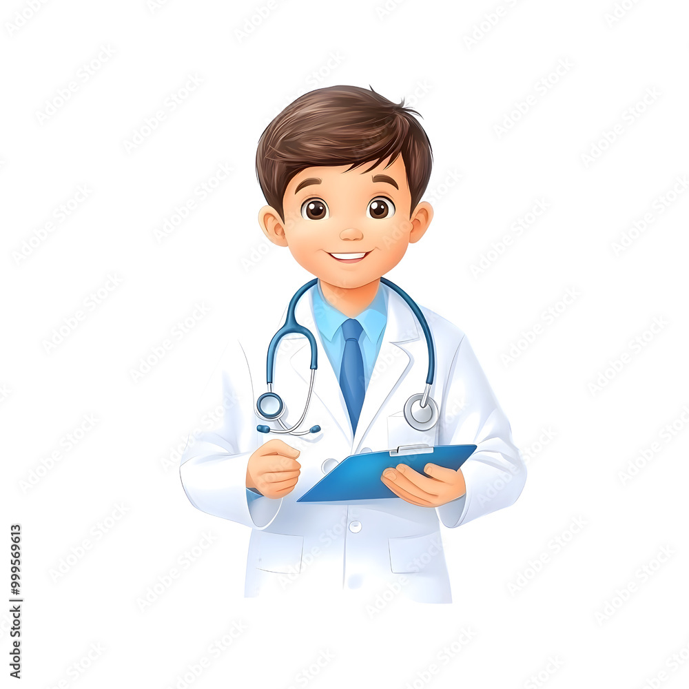 A cheerful child in a doctor's coat holding a clipboard, symbolizing a future in healthcare and medicine. A cheerful child in a doctor's coat holding a clipboard, symbolizing a future in healthcare and medicine.