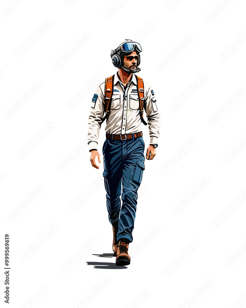 Detailed flat vector people and illustration, man with pilot outfit Detailed flat vector people and illustration, man with pilot outfit