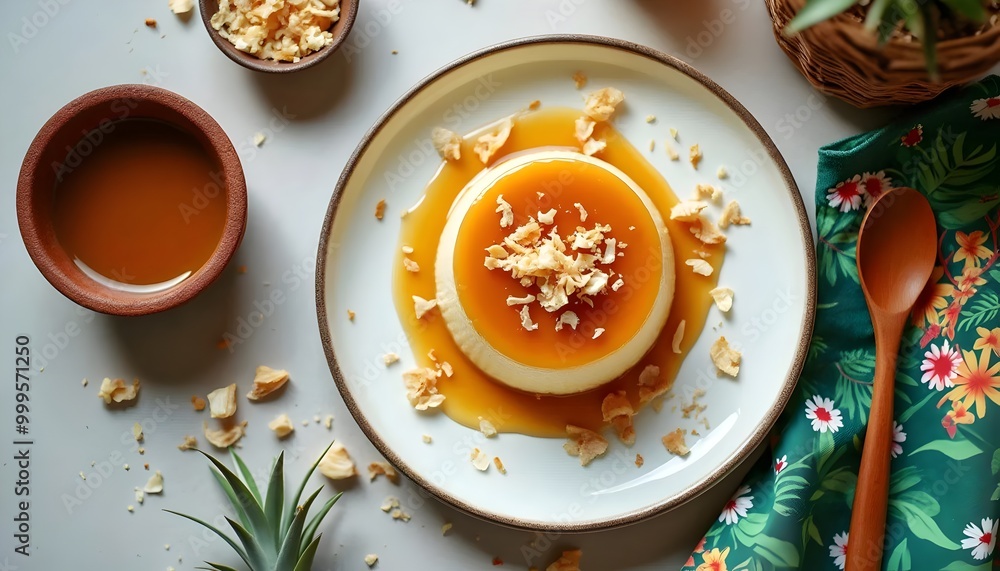 Coconut Flan Topped with Toasted Coconut Shavings (Cuban Cuisine) Coconut Flan Topped with Toasted Coconut Shavings (Cuban Cuisine)
