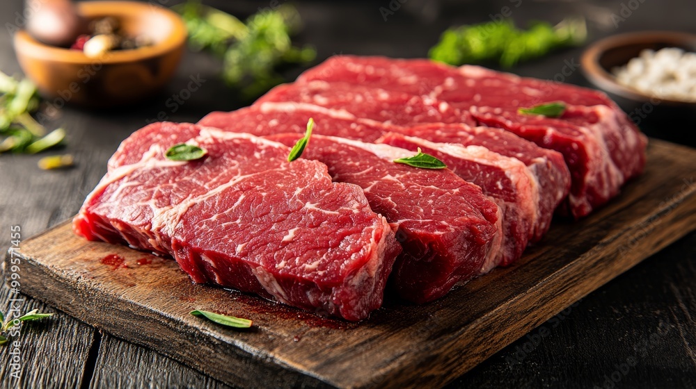 Shot of cutting raw beef or fresh raw meat on table Shot of cutting raw beef or fresh raw meat on table