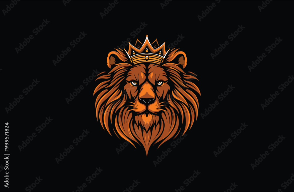 Obraz premium Lion crown logo vector icon illustration style