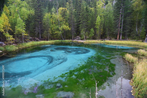 Blue Geyser Lake near the village of Aktash photo