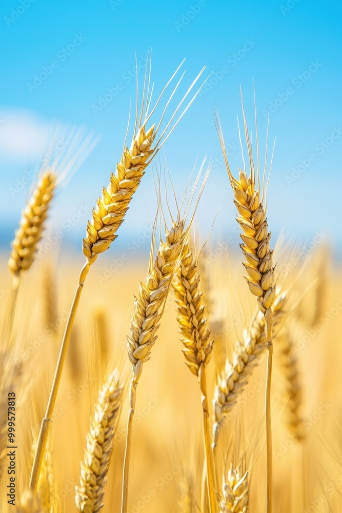 Golden Wheat Field Against Clear Blue Sky on a Sunny Day Capturing the Beauty of Agriculture and Nature Golden Wheat Field Against Clear Blue Sky on a Sunny Day Capturing the Beauty of Agriculture and Nature