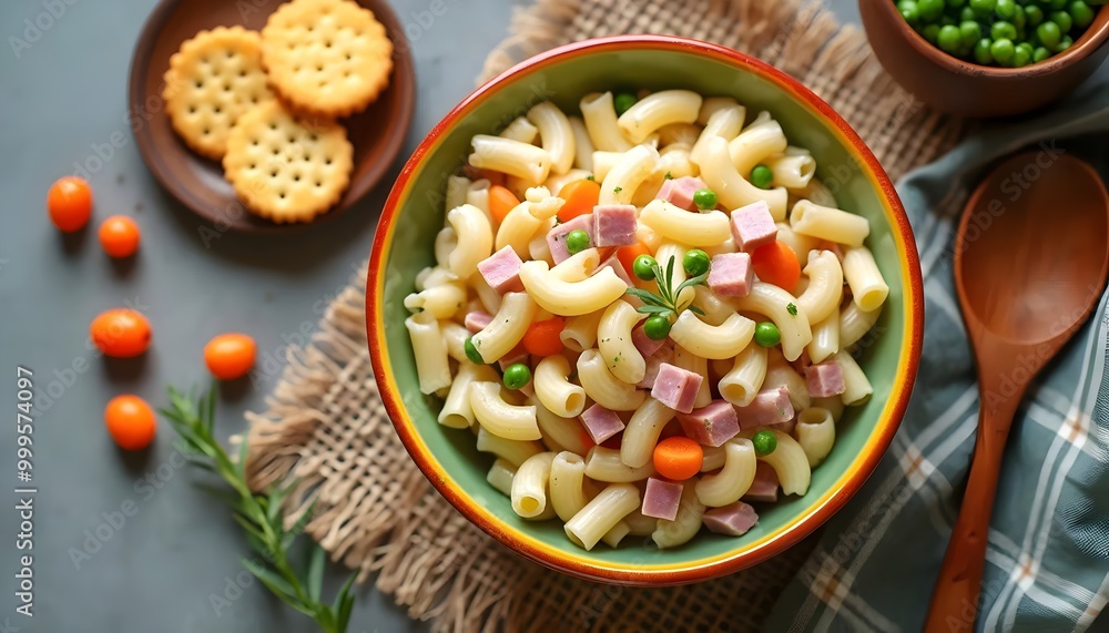 Ensalada de Coditos, Cuban elbow pasta salad with ham and vegetables (Cuban Cuisine)