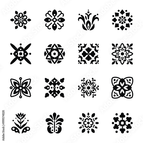 Bundle of Flower Art Solid Icons 


