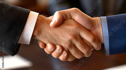 A close-up of hands shaking after a successful business deal in a corporate setting