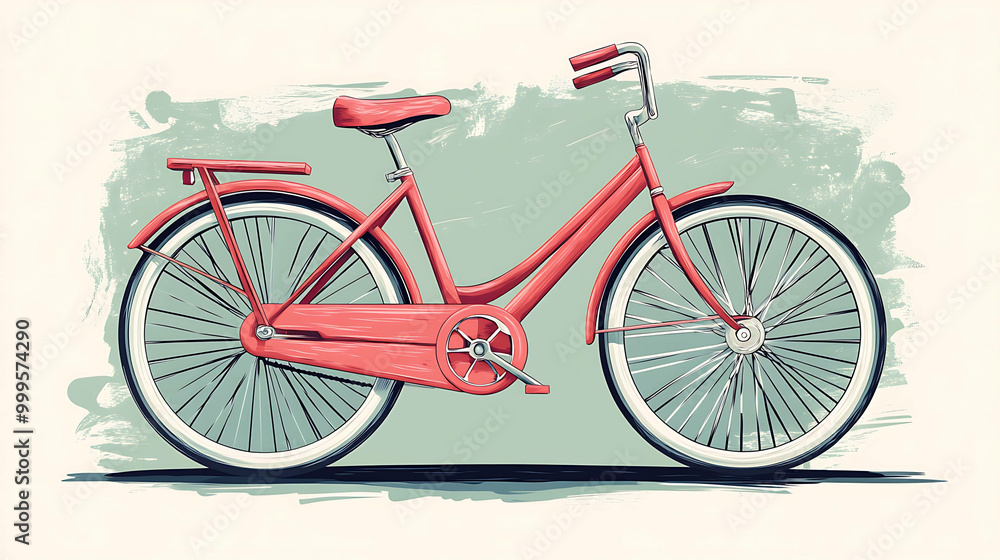 Fototapeta premium A red vintage bicycle illustration on a textured background.