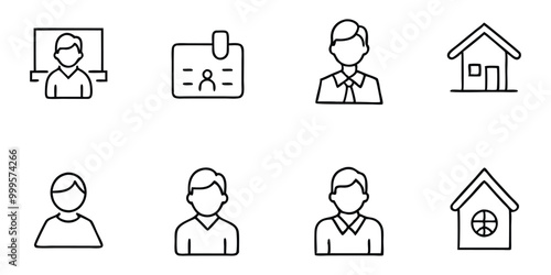 Set of Property and Building Line Icons - Houses, Apartments, Commercial Structures, and Storefronts on white background