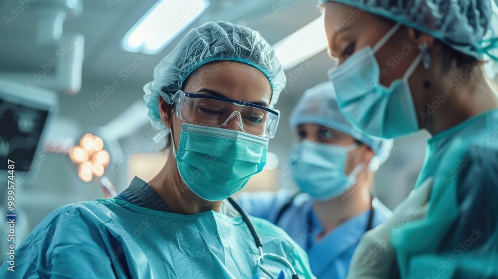 Doctor in Scrubs with Mask and Gloves in Surgery Room Doctor in Scrubs with Mask and Gloves in Surgery Room