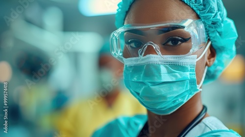 Doctor Wearing Mask and Gloves in Medical Setting