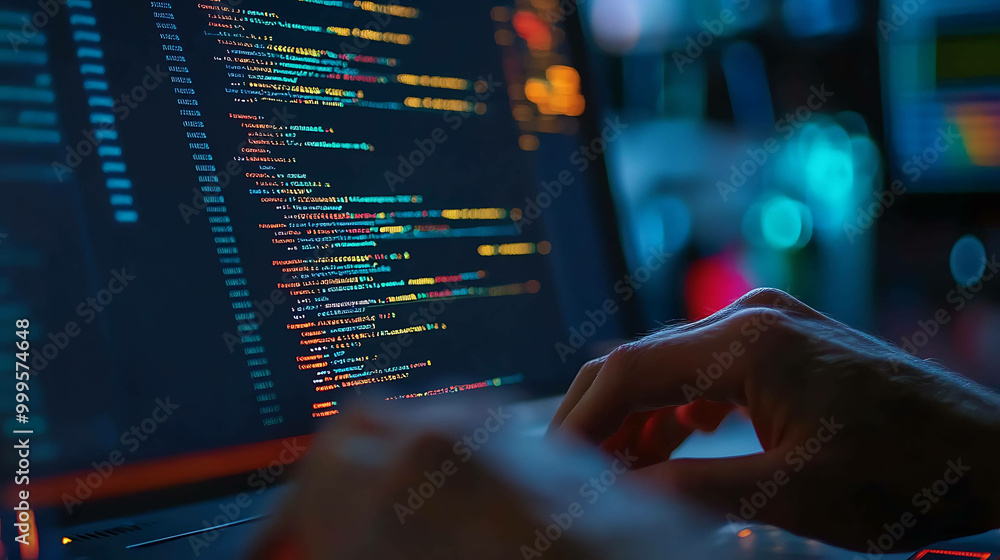 Close-up of a programmer's hands typing code on a laptop. Close-up of a programmer's hands typing code on a laptop.