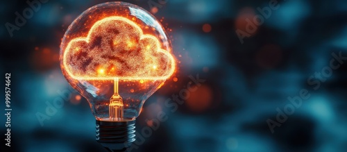 Innovative Cloud Computing Concept with Glowing Cloud Inside Light Bulb on Blurred Background