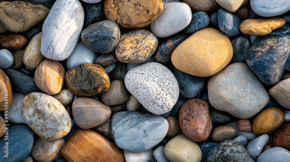 A texture of smooth, rounded pebbles in various earth tones, offering a natural, coastal aesthetic that evokes a serene beach environment A texture of smooth, rounded pebbles in various earth tones, offering a natural, coastal aesthetic that evokes a serene beach environment