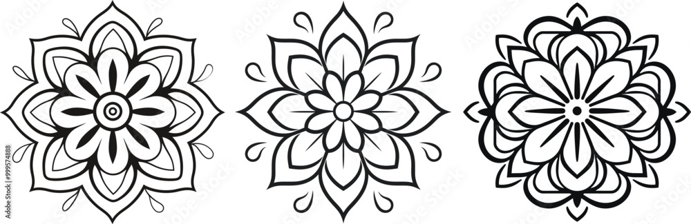  Cleand line Floral Mandala Design Vector Illustrations for cutout design.