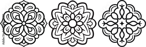 Set of Black and White Cleand line Floral Mandala Design Vector Illustration.