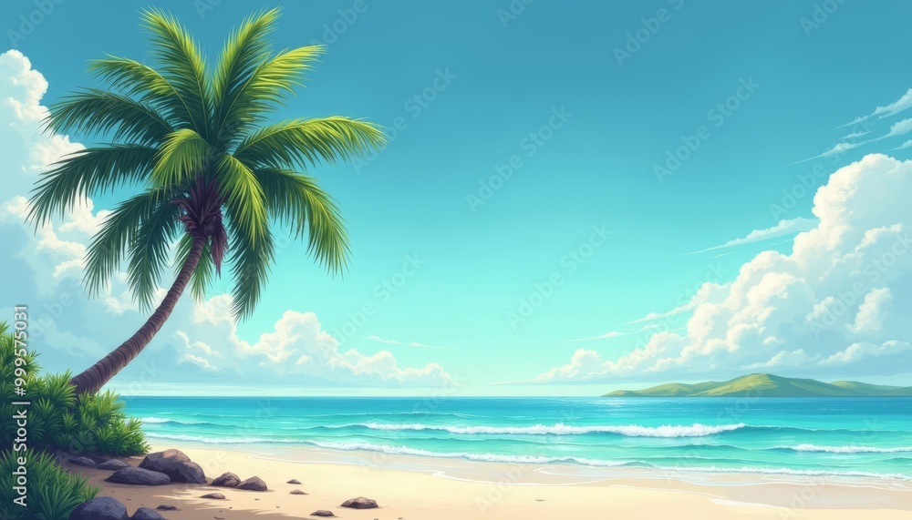 Obraz premium Paradise Found A serene beach scene under a clear sky