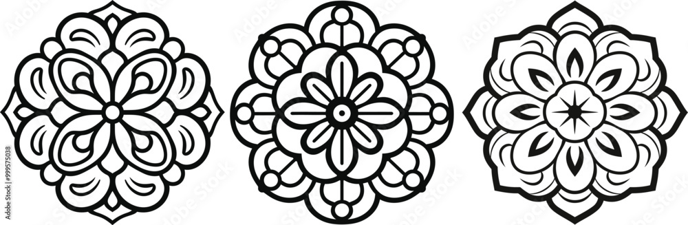 Set of Cleand line geometric Mandala Design Vector Illustrations for coloring books. Set of Cleand line geometric Mandala Design Vector Illustrations for coloring books.